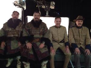 Gallagher  and Williams with their stunt doubles  during filming...( courtesy of Gallagher's public FB )