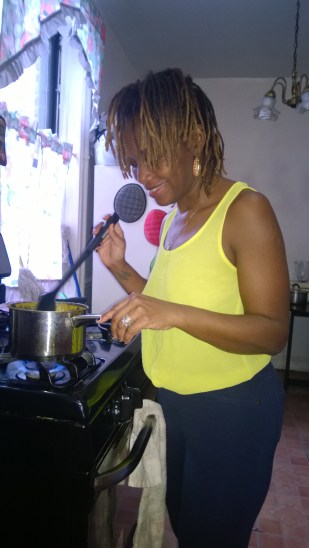 Cooking up the  curried Chick Pea dish